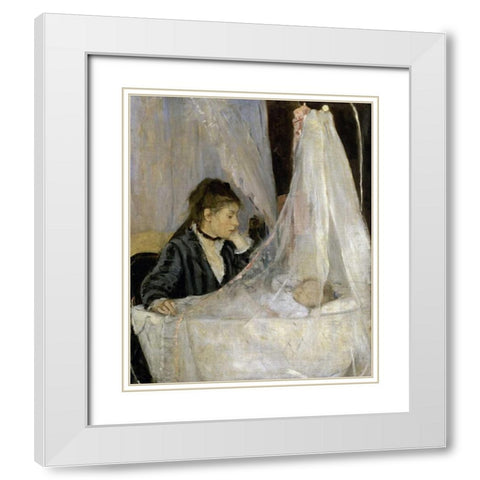 The Cradle - Le berceau White Modern Wood Framed Art Print with Double Matting by Morisot, Berthe
