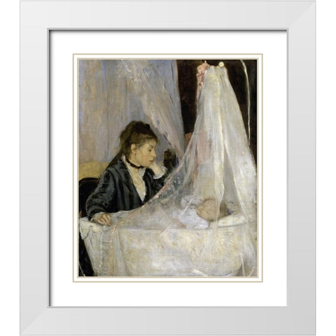 The Cradle - Le berceau White Modern Wood Framed Art Print with Double Matting by Morisot, Berthe