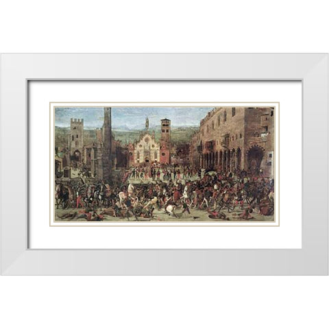 Expulsion of The Bonacolsi White Modern Wood Framed Art Print with Double Matting by Morone, Domenico
