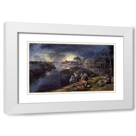 Scene of War and Fire White Modern Wood Framed Art Print with Double Matting by Mostaert, Gillis