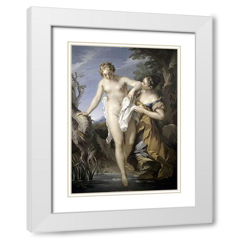 Bather and her Attendant White Modern Wood Framed Art Print with Double Matting by Le Moyne, Francois