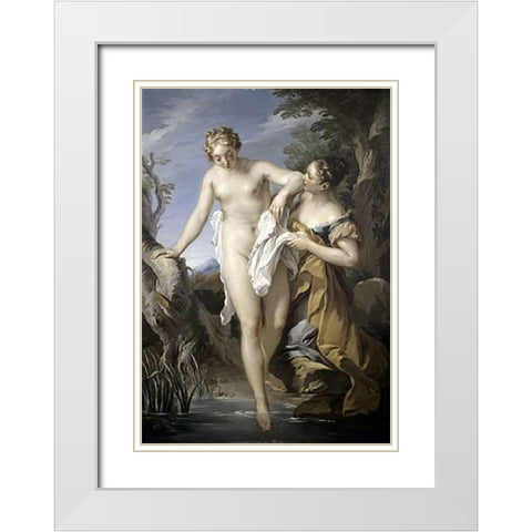 Bather and her Attendant White Modern Wood Framed Art Print with Double Matting by Le Moyne, Francois