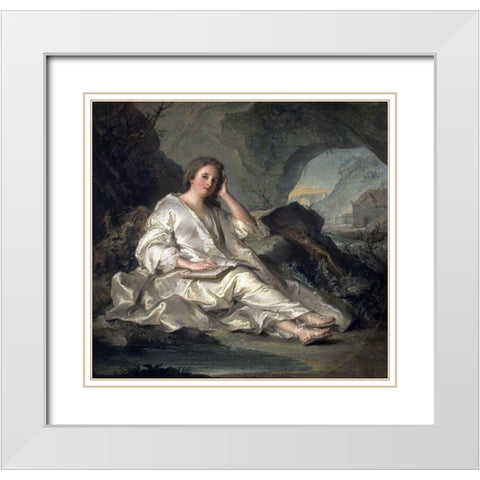 La Madeleine Ou Une Penitente Dans Le Desert White Modern Wood Framed Art Print with Double Matting by Nattier, Jean-Marc