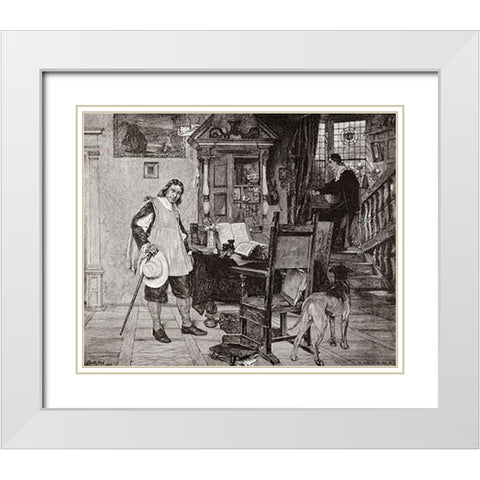 Oliver Cromwell Visits Milton White Modern Wood Framed Art Print with Double Matting by Neal, David Dalhoff