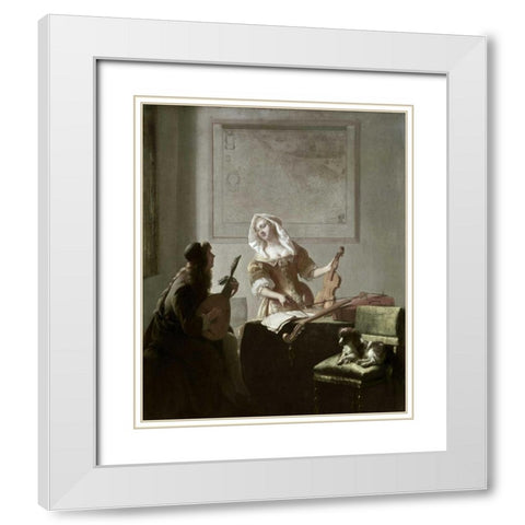 The Musicians White Modern Wood Framed Art Print with Double Matting by Ochtervelt, Jacob