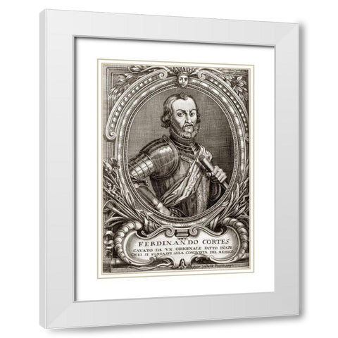 Hernan Cortes White Modern Wood Framed Art Print with Double Matting by Ogilby, John