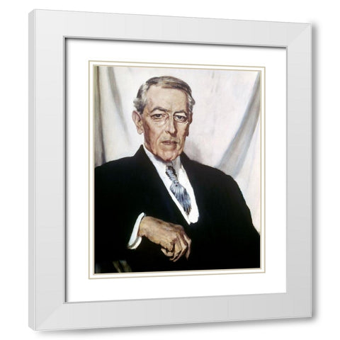 Woodrow Wilson White Modern Wood Framed Art Print with Double Matting by Orpen, William Newenham