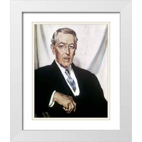 Woodrow Wilson White Modern Wood Framed Art Print with Double Matting by Orpen, William Newenham