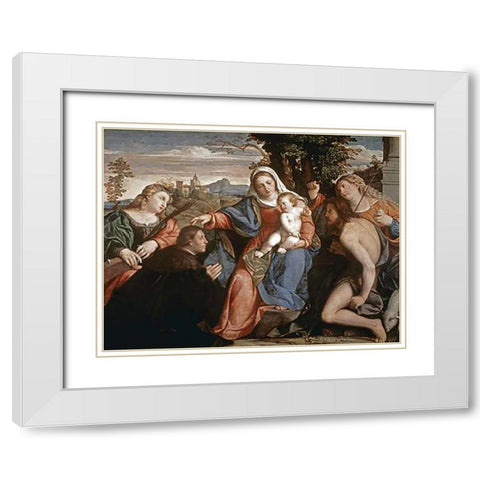 Sacre Conversazione White Modern Wood Framed Art Print with Double Matting by Palma, Jacopo il Vecchio