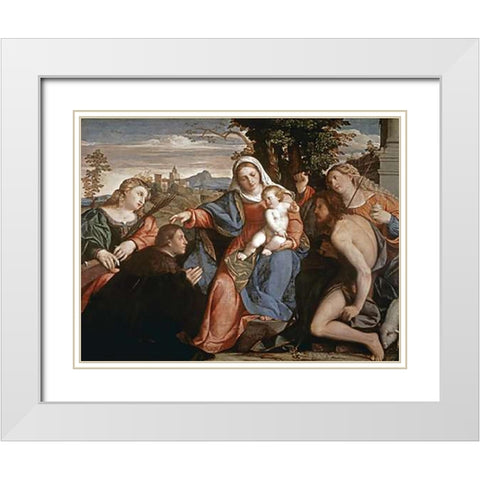 Sacre Conversazione White Modern Wood Framed Art Print with Double Matting by Palma, Jacopo il Vecchio