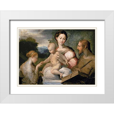 Mystical Wedding of Saint Catherine White Modern Wood Framed Art Print with Double Matting by Parmigianino, F.