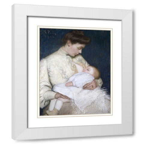 Nursing The Baby White Modern Wood Framed Art Print with Double Matting by Perry, Lilla Cabot