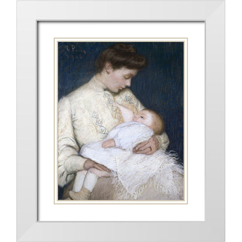 Nursing The Baby White Modern Wood Framed Art Print with Double Matting by Perry, Lilla Cabot