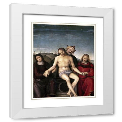 Pieta White Modern Wood Framed Art Print with Double Matting by Perugino, Pietro