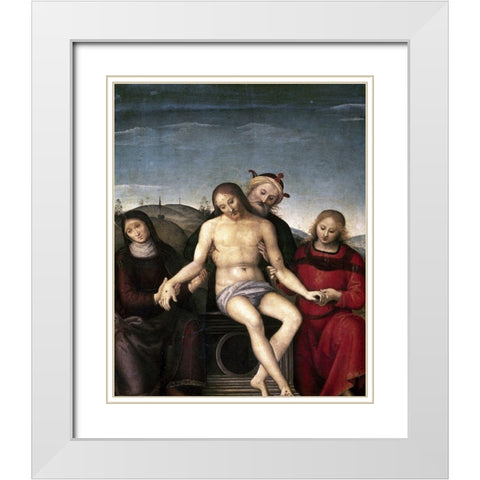 Pieta White Modern Wood Framed Art Print with Double Matting by Perugino, Pietro