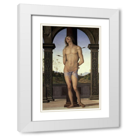 St. Sebastian White Modern Wood Framed Art Print with Double Matting by Perugino, Pietro