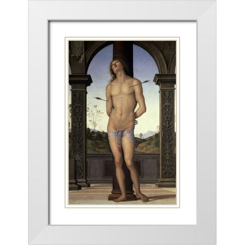 St. Sebastian White Modern Wood Framed Art Print with Double Matting by Perugino, Pietro