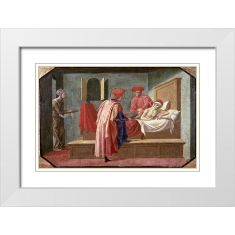 St. Cosmas and St. Damian Caring For a Patient White Modern Wood Framed Art Print with Double Matting by Pesellino, Francesco