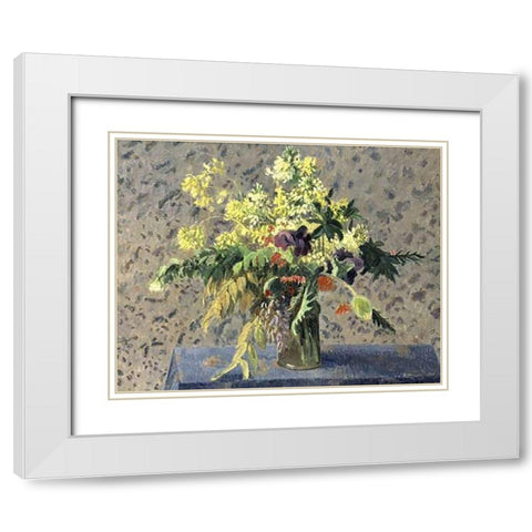 Bouquet of Flowers White Modern Wood Framed Art Print with Double Matting by Pissarro, Camille