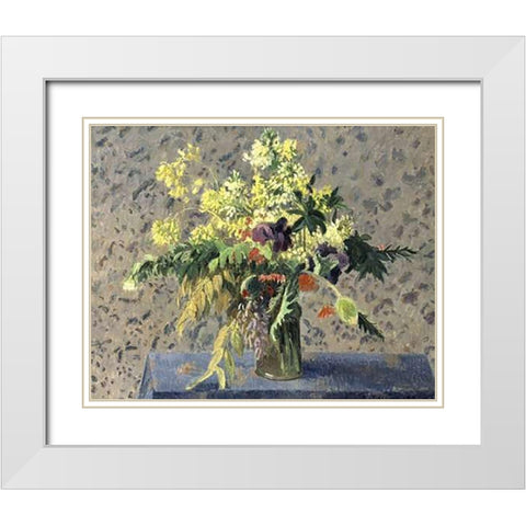 Bouquet of Flowers White Modern Wood Framed Art Print with Double Matting by Pissarro, Camille