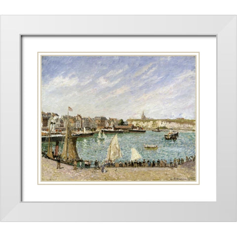 LApres-Midi, Soleil, Avant-Port De Dieppe White Modern Wood Framed Art Print with Double Matting by Pissarro, Camille