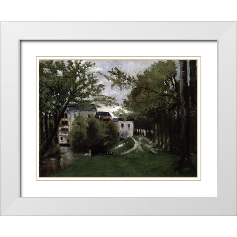Le Moulin a La Roche Guyon White Modern Wood Framed Art Print with Double Matting by Pissarro, Camille