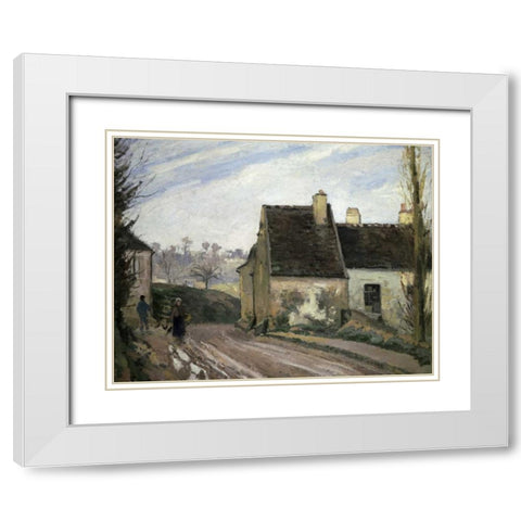 Les Masures Pres D Osny White Modern Wood Framed Art Print with Double Matting by Pissarro, Camille