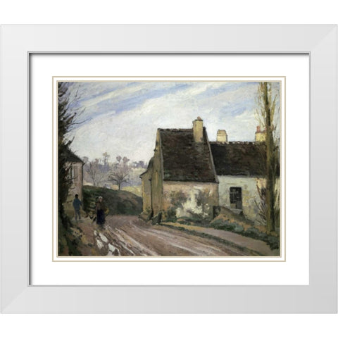 Les Masures Pres D Osny White Modern Wood Framed Art Print with Double Matting by Pissarro, Camille