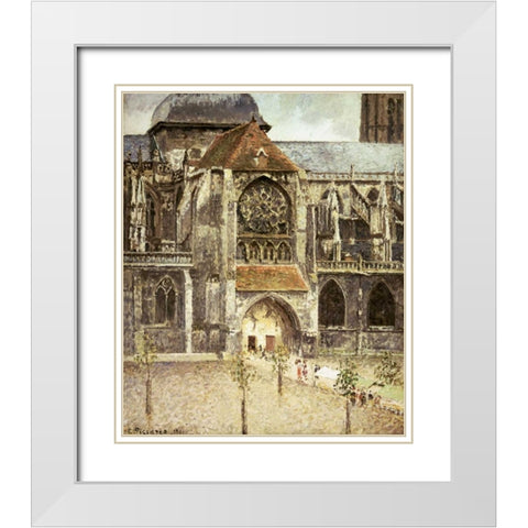 Portal of the Saint Jacques Church in Dieppe White Modern Wood Framed Art Print with Double Matting by Pissarro, Camille