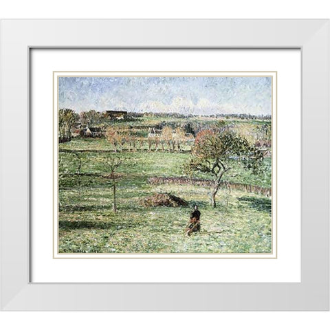 Prairies De Bazincourt, Automne White Modern Wood Framed Art Print with Double Matting by Pissarro, Camille