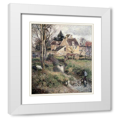 Stream at Osny White Modern Wood Framed Art Print with Double Matting by Pissarro, Camille