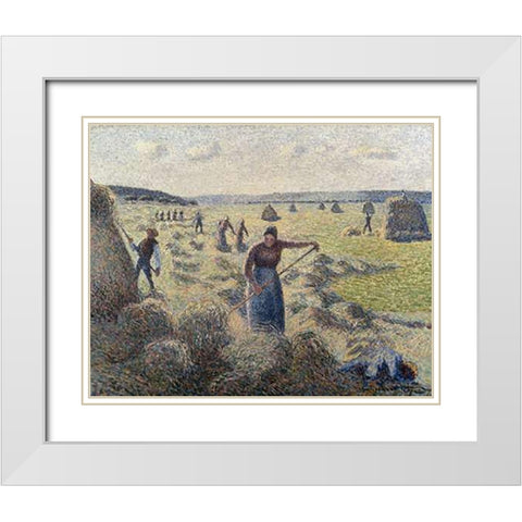 The Hay Harvest, Eragny White Modern Wood Framed Art Print with Double Matting by Pissarro, Camille