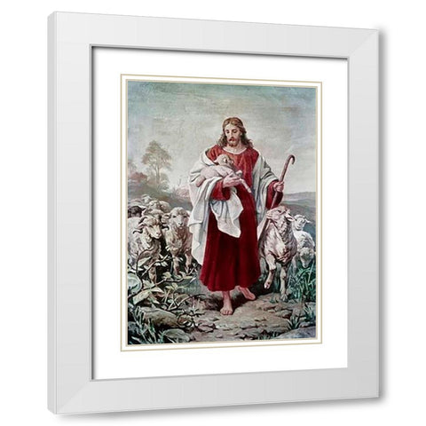 The Good Shepherd White Modern Wood Framed Art Print with Double Matting by Plockhorst, Bernhard