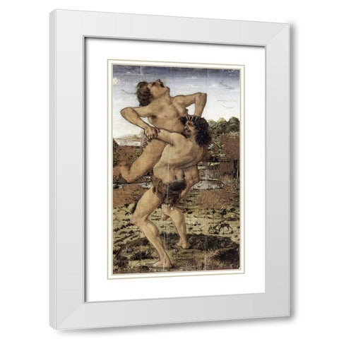 Hercules and Antaeus White Modern Wood Framed Art Print with Double Matting by Pollaiolo, Piero del