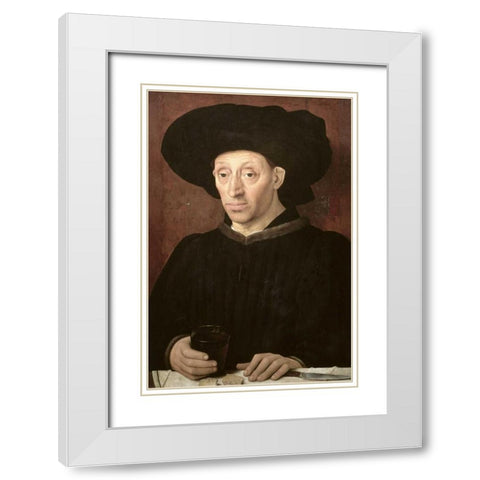A Man With a Glass of Wine White Modern Wood Framed Art Print with Double Matting by Portugese School