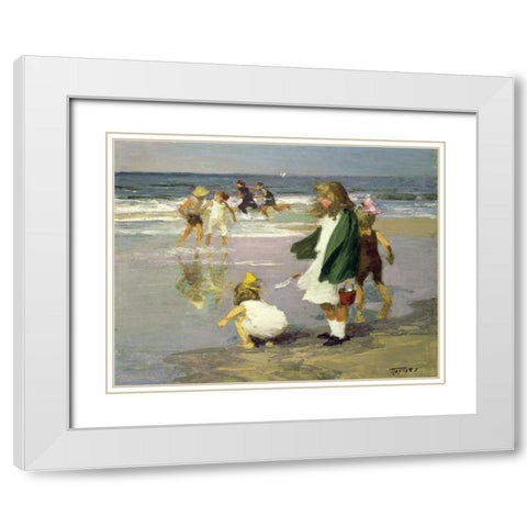 Play in the Surf White Modern Wood Framed Art Print with Double Matting by Potthast, Edward Henry