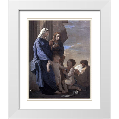 Holy Family White Modern Wood Framed Art Print with Double Matting by Poussin, Nicolas