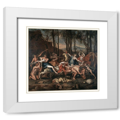 Triumph of Pan White Modern Wood Framed Art Print with Double Matting by Poussin, Nicolas