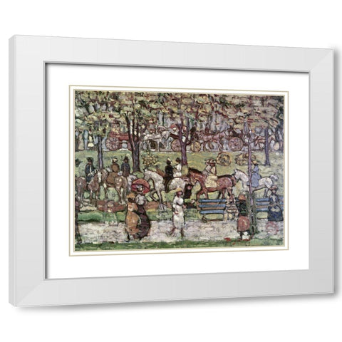 Central Park In 1903 White Modern Wood Framed Art Print with Double Matting by Prendergast, Maurice Brazil