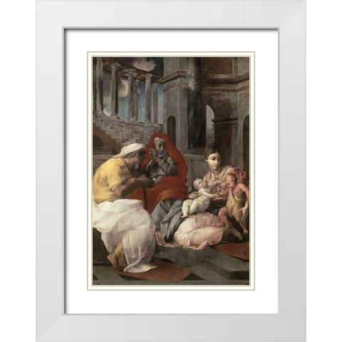 Holy Family With St. Elizabeth and John The Baptist White Modern Wood Framed Art Print with Double Matting by Primaticcio, Francesco
