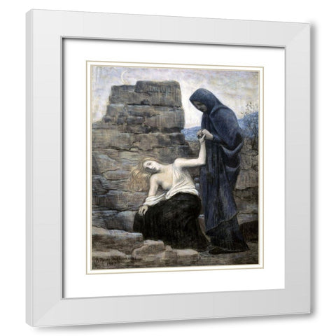 The Compassion White Modern Wood Framed Art Print with Double Matting by Puvis de Chavannes, Pierre