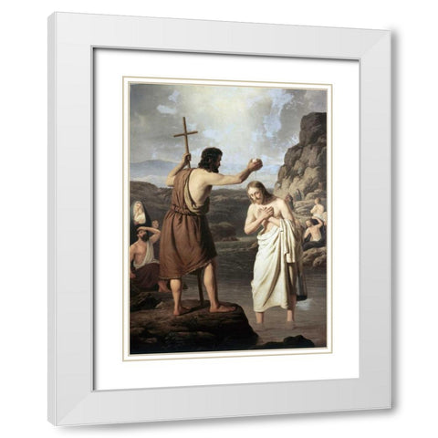 Baptism of Jesus White Modern Wood Framed Art Print with Double Matting by Raadsig, Johan Peter