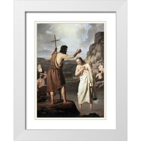 Baptism of Jesus White Modern Wood Framed Art Print with Double Matting by Raadsig, Johan Peter