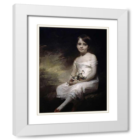 Young Girl With Flowers White Modern Wood Framed Art Print with Double Matting by Raeburn, Henry
