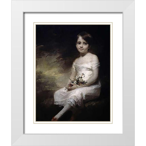 Young Girl With Flowers White Modern Wood Framed Art Print with Double Matting by Raeburn, Henry