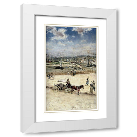 La Plage a Trouville White Modern Wood Framed Art Print with Double Matting by Raffaelli, Jean-Francois