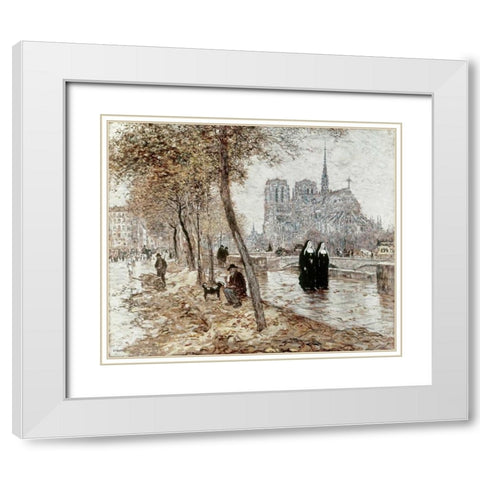 Notre Dame De Paris White Modern Wood Framed Art Print with Double Matting by Raffaelli, Jean-Francois