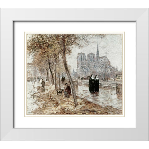 Notre Dame De Paris White Modern Wood Framed Art Print with Double Matting by Raffaelli, Jean-Francois