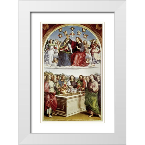 Coronation of The Virgin White Modern Wood Framed Art Print with Double Matting by Raphael