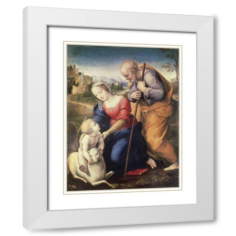 Holy Family With The Lamb White Modern Wood Framed Art Print with Double Matting by Raphael